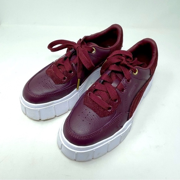 Puma Platform Sneakers Vegan Leather Lace Up Burgundy White Sz. 7 - Picture 2 of 8